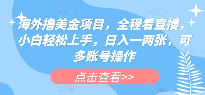 海外撸美金项目,全程看直播,小白轻松上手,日入一两张,可多账号操作【揭秘】